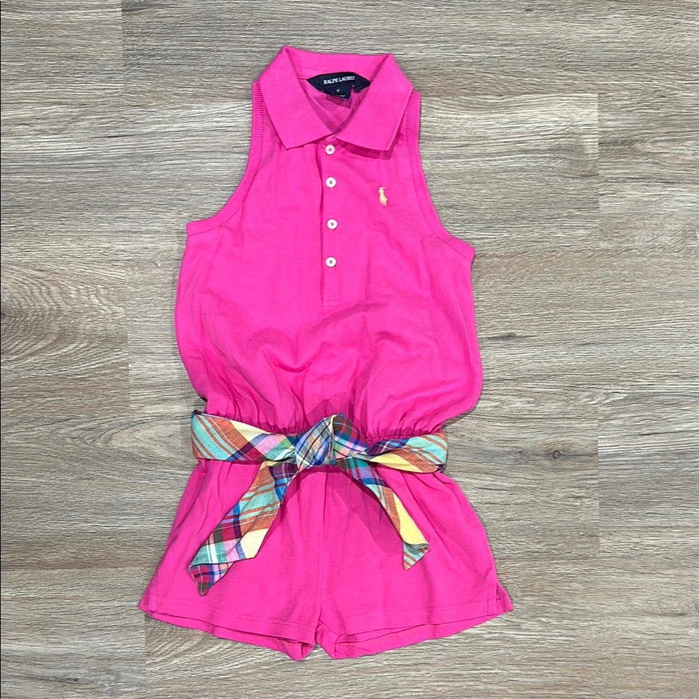 Ralph Lauren Pink Romper with Plaid Belt